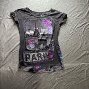 Justice Gray and Pink Short Sleeve Tee Paris Graphic